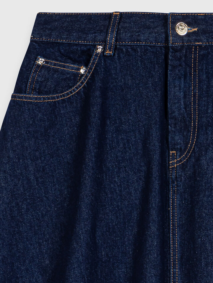 Jupe &eacute;vas&eacute;e en denim mi-longue