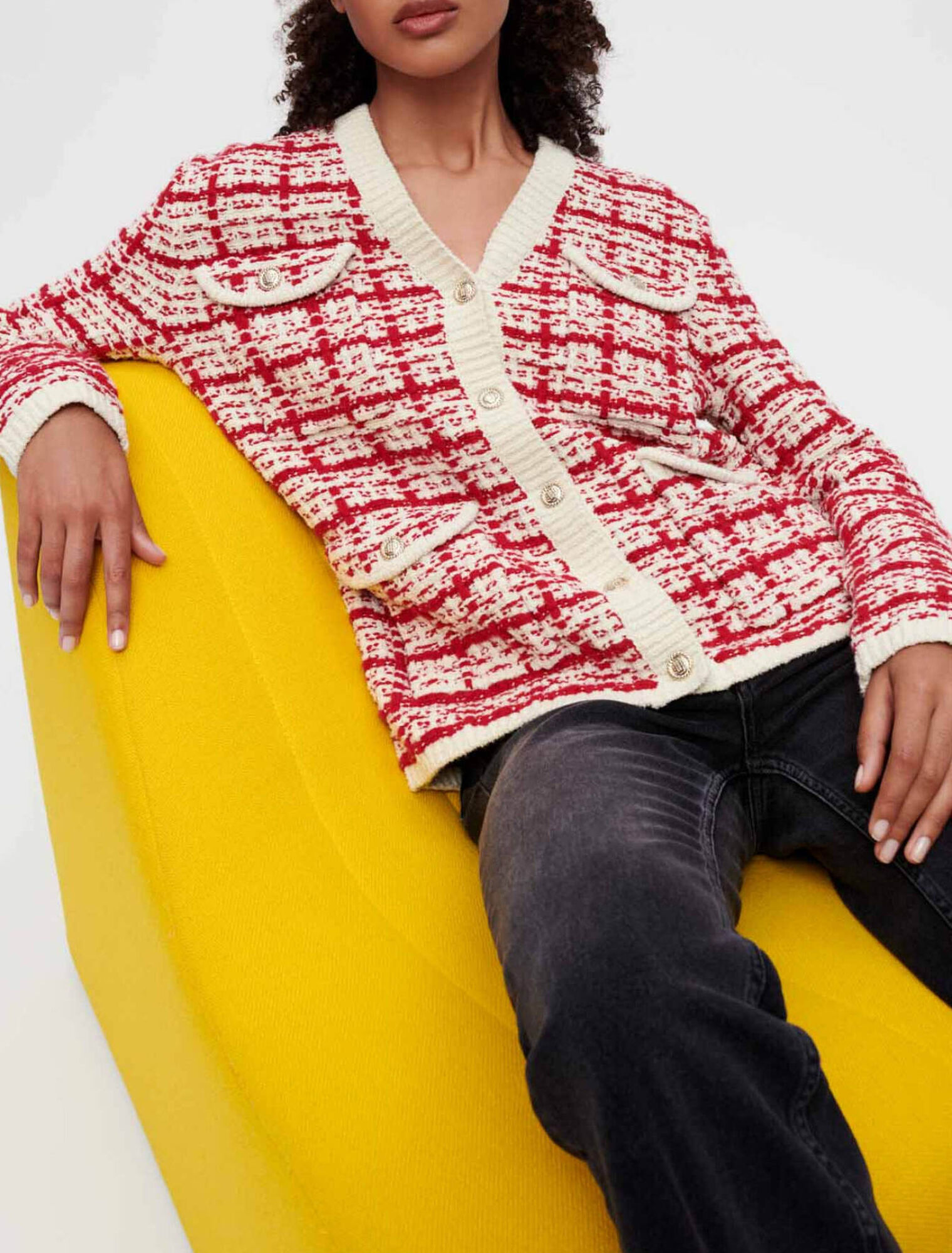 Cardigan en maille effet tweed bicolore