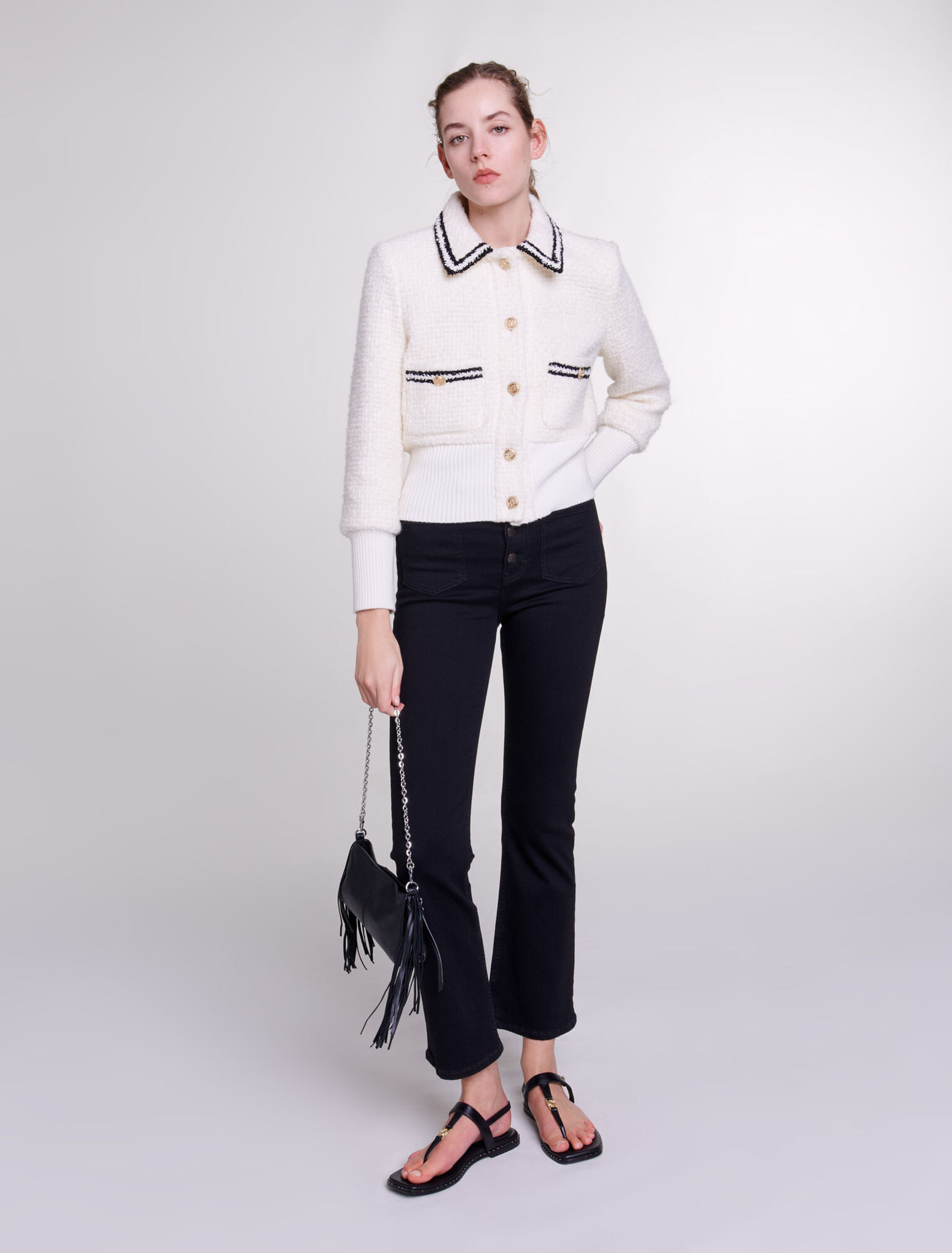 Blouson façon tweed contrasté