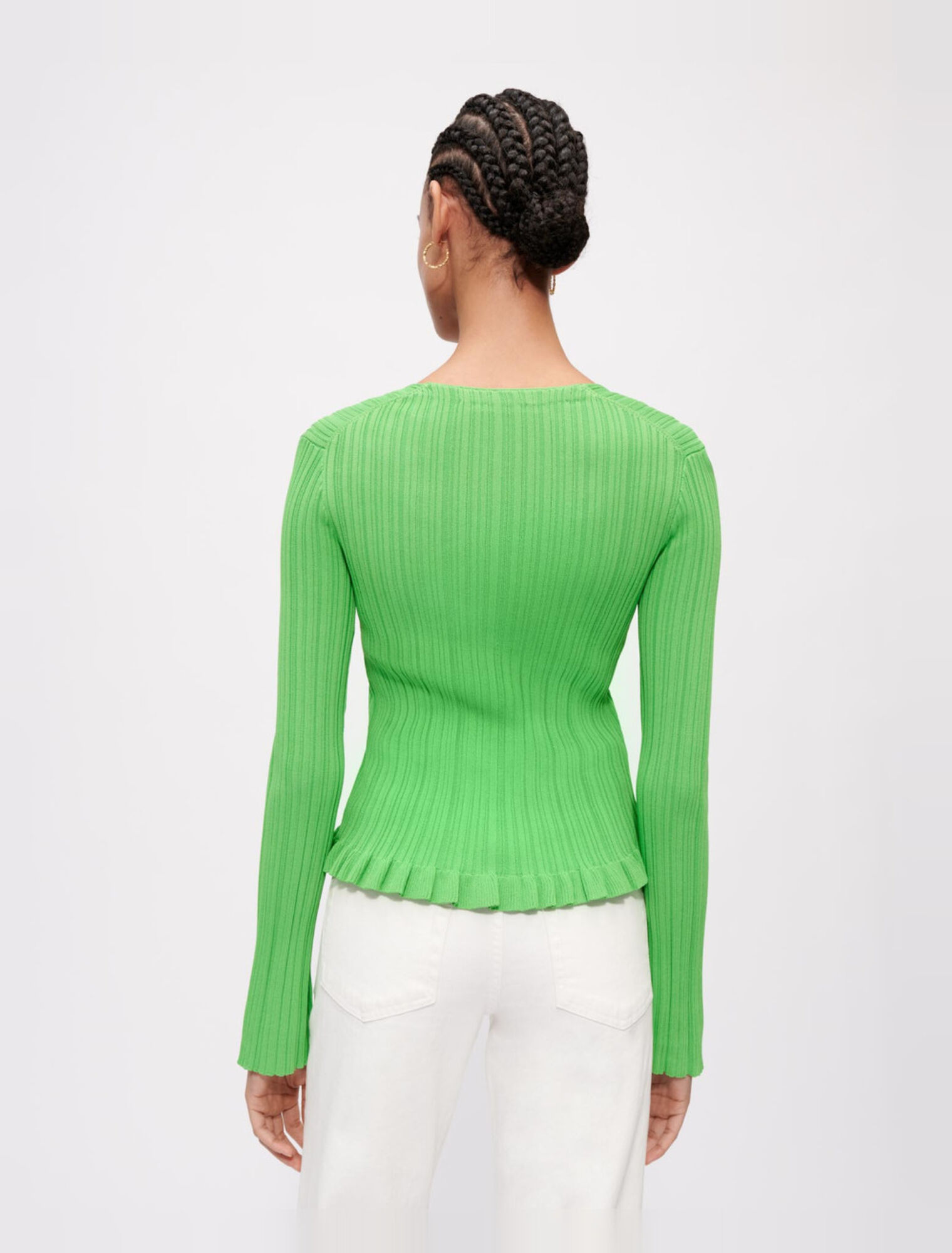Cardigan en maille à côtes et volants