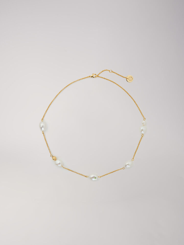 Collier doré chaîne et perles