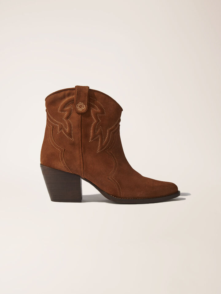 Bottines santiags en cuir suédé
