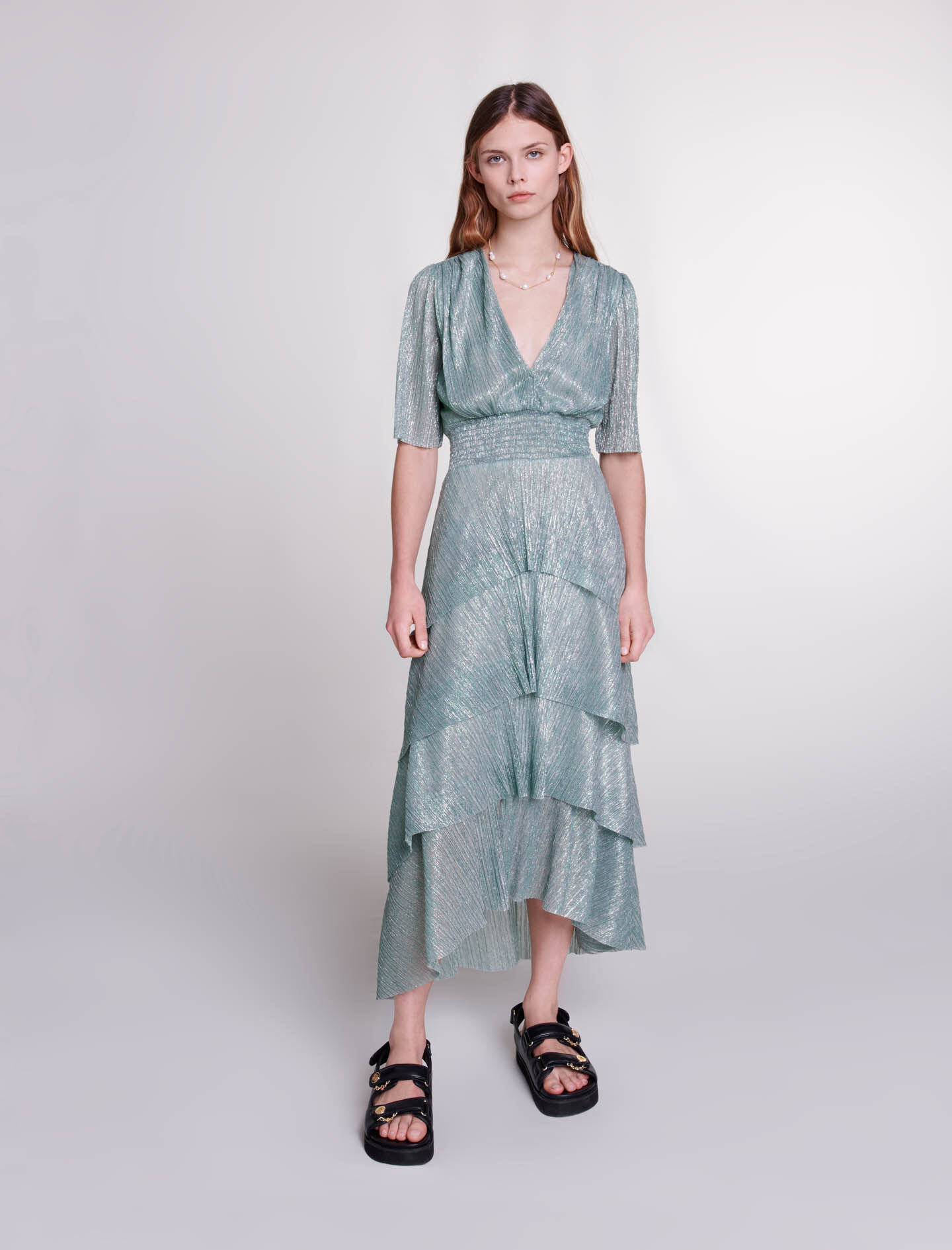 Robe a volants en lurex stretch