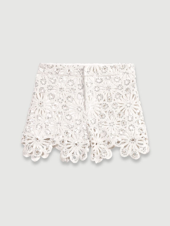 Short En Crochet Et Sequins - Blanc - Maje