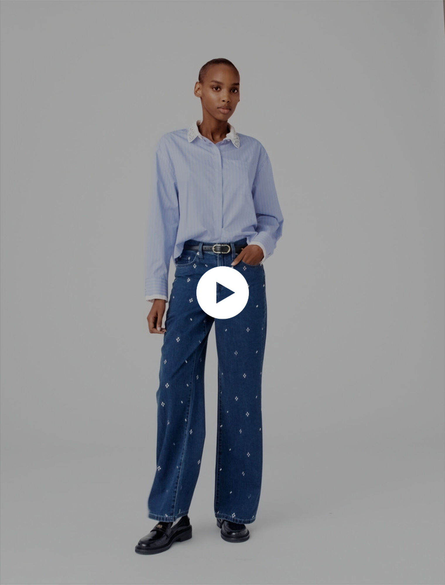 Jean large &agrave; strass