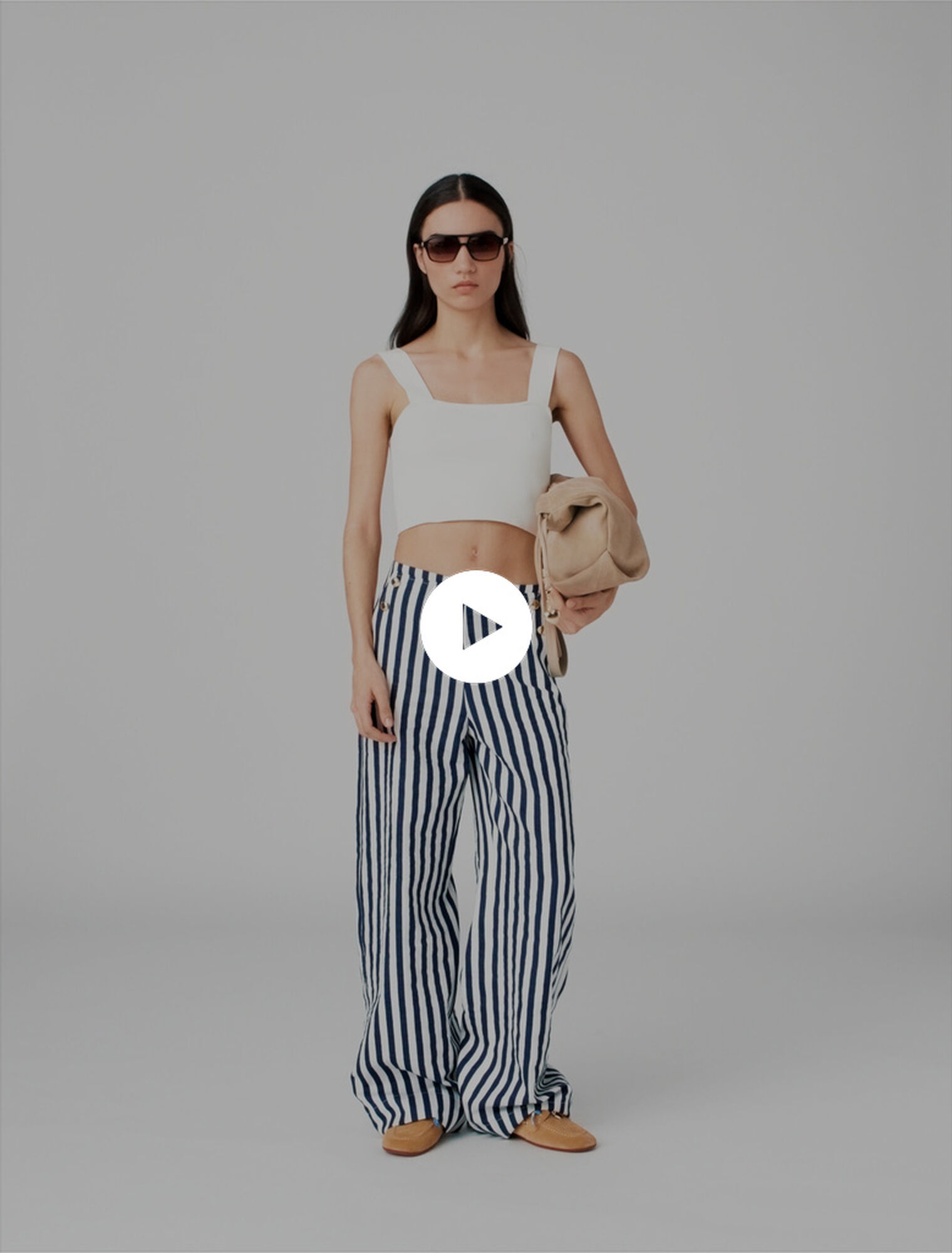 Pantalon &agrave; pont en lin m&eacute;lang&eacute;