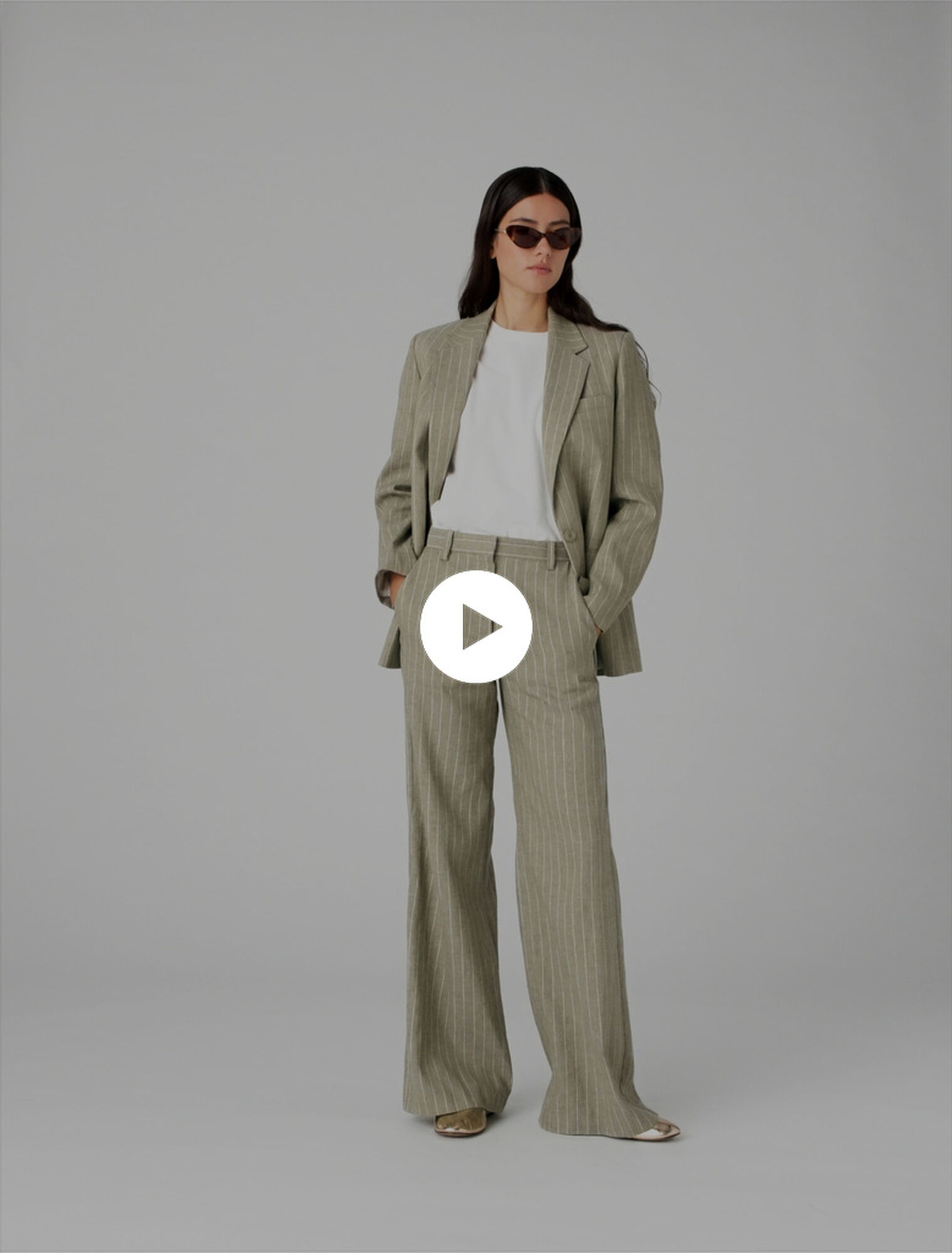 Pantalon tailleur en lin m&eacute;lang&eacute;