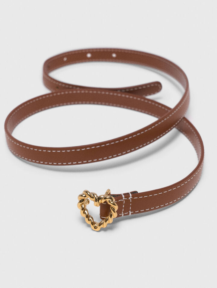 Ceinture fine en cuir &agrave; c&oelig;ur