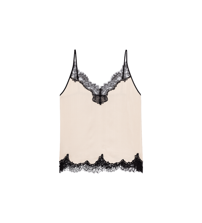 Top satin et détails en dentelle