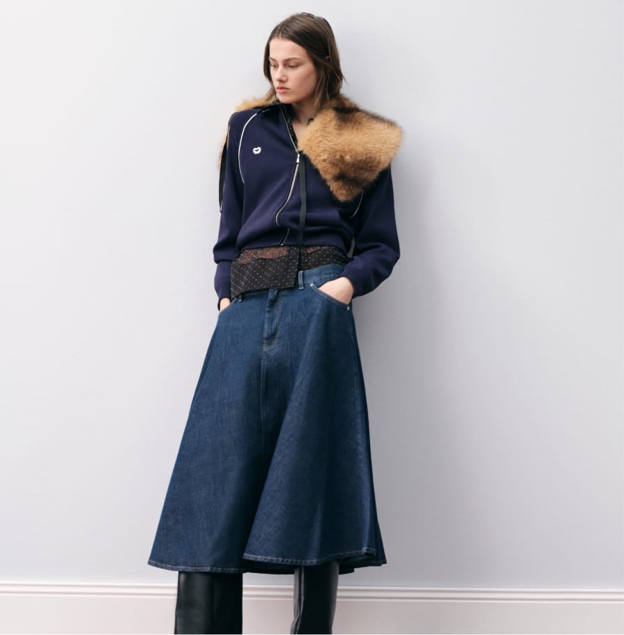 Selection de jupes Maje : Jupe évasée en denim mi-longue