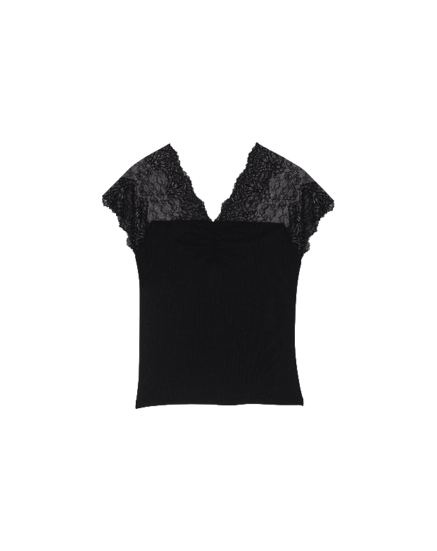Top en jersey incrusté de dentelle