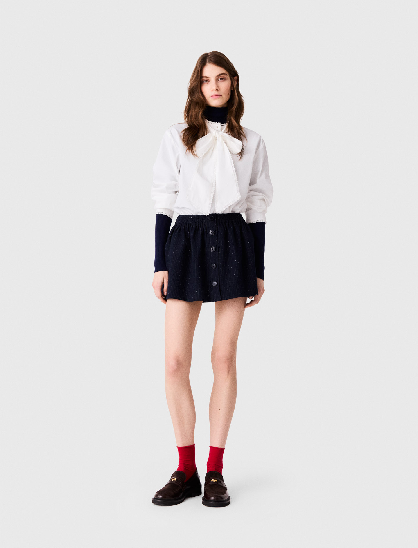 Jupe Courte Tailleur Strassée - Bleu Marine - Taille 36 - Maje