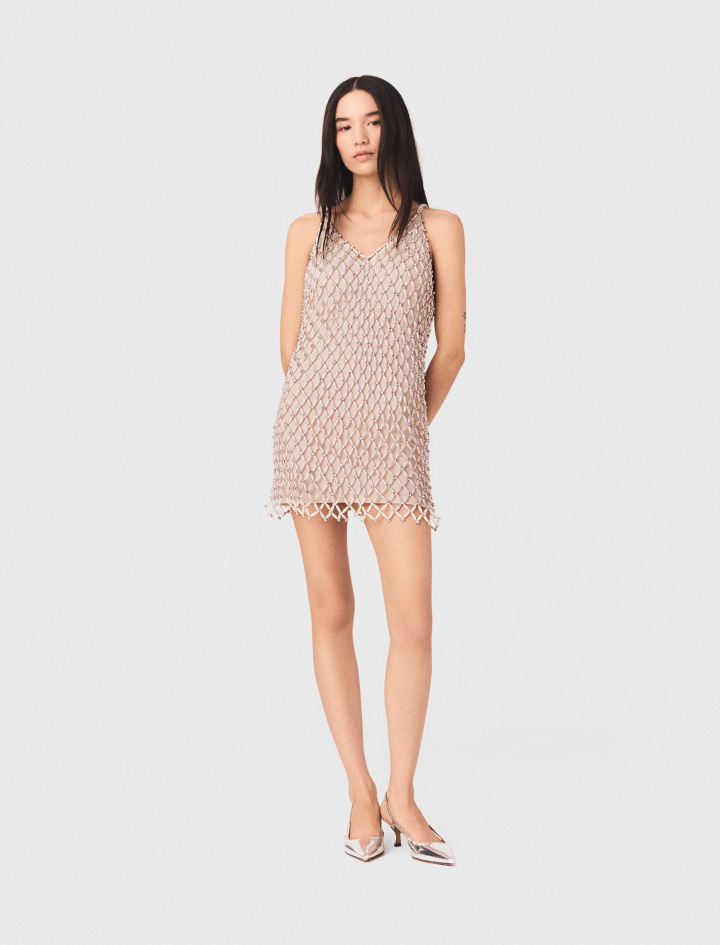 Robe Courte Perlé Avec Doublure - Blanc - Taille 3 - Maje