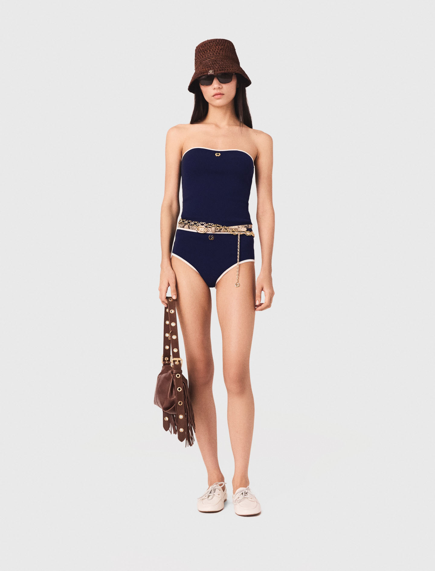 Culotte À Finitions Contrastées - Bleu Marine - Maje