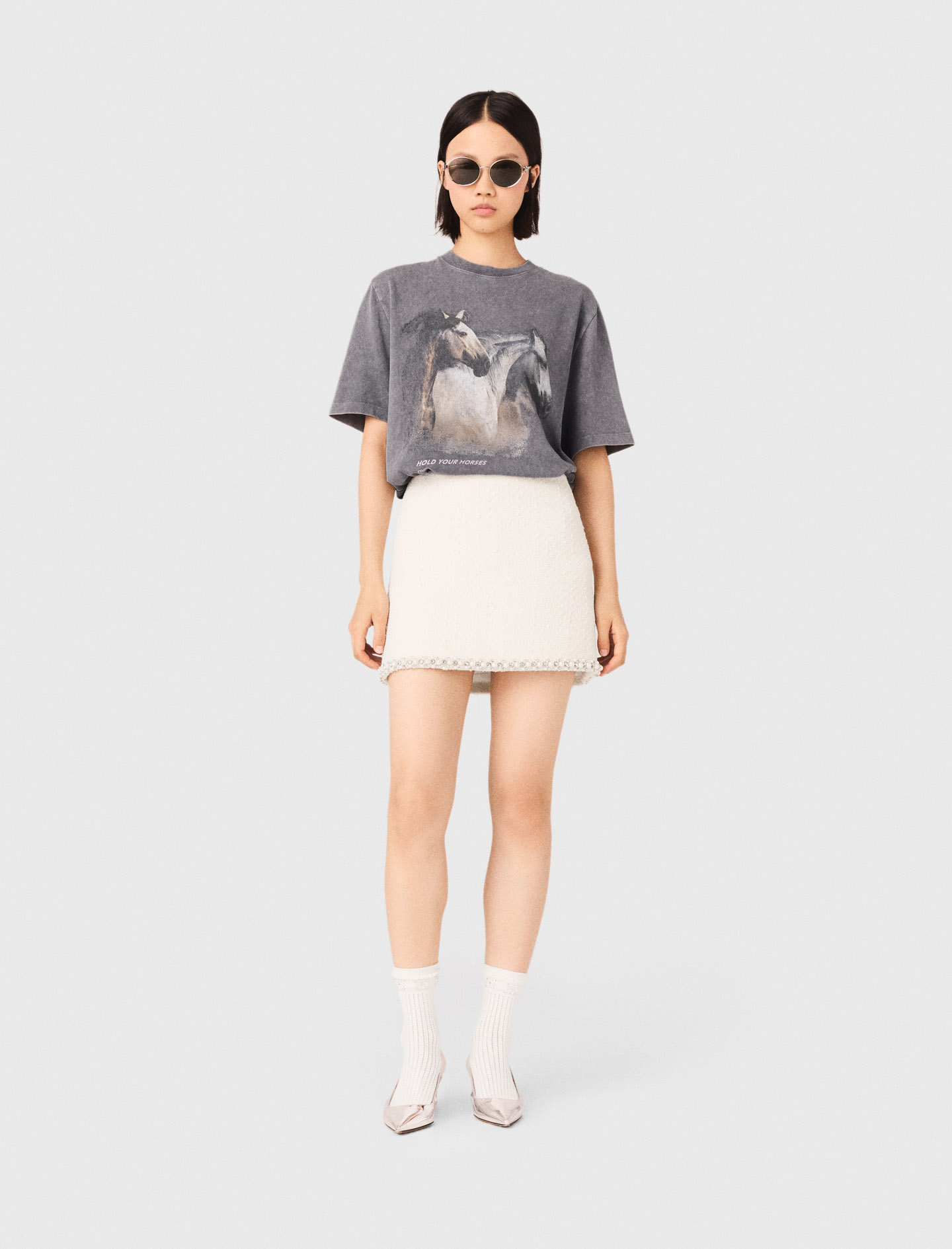 Tee Shirt Imprimé Cheval - Gris - Taille 2 - Maje