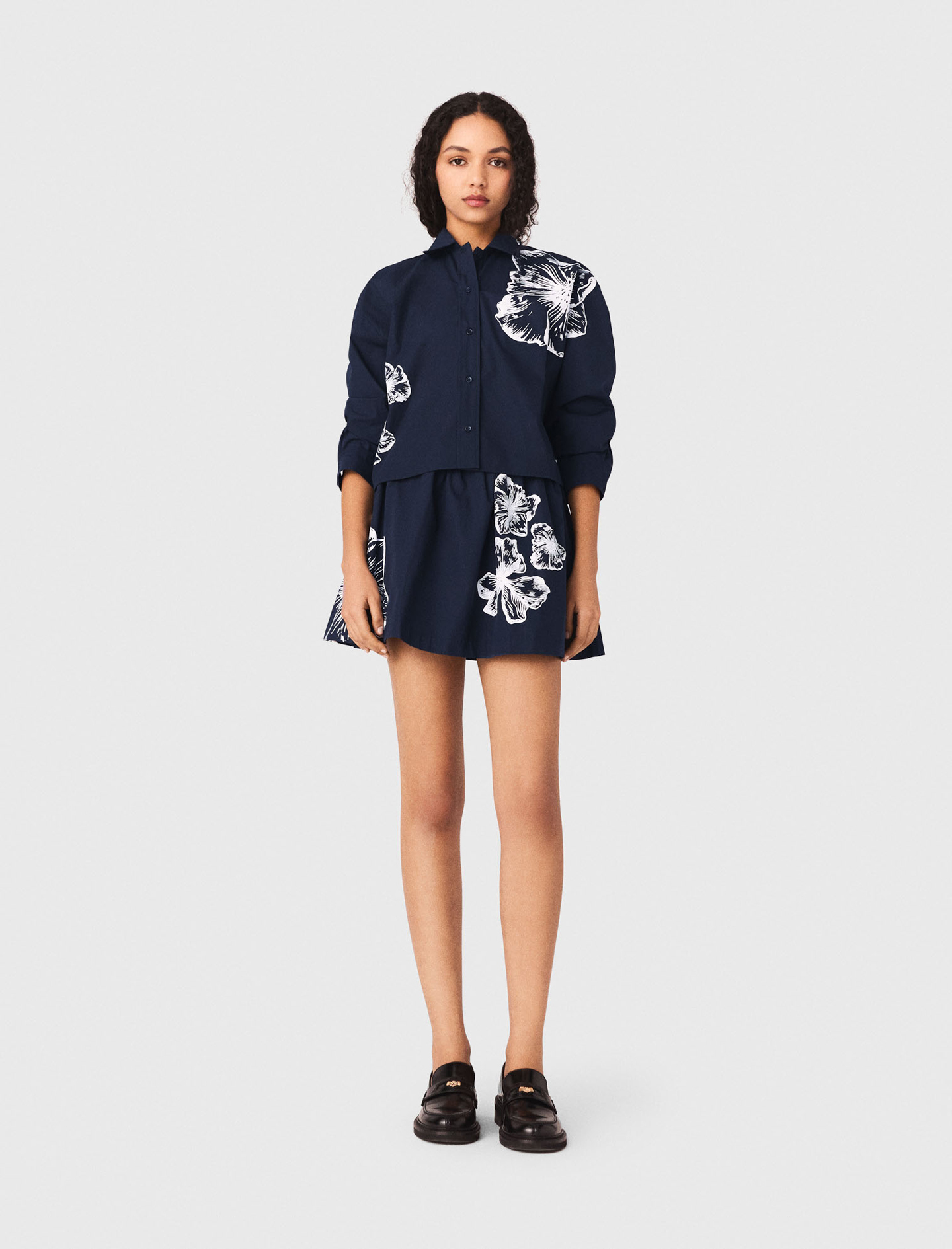 Chemise Courte En Coton - Bleu Marine - Taille 2 - Maje