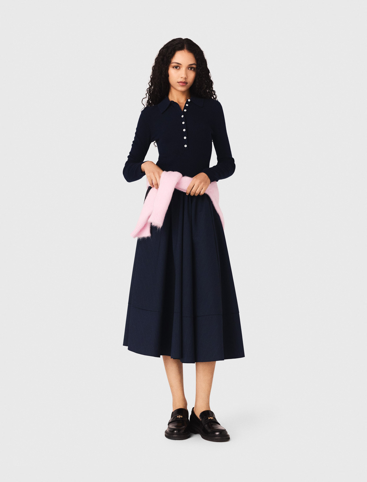 Pull Côtelé À Col Polo - Bleu Marine - Taille 1 - Maje