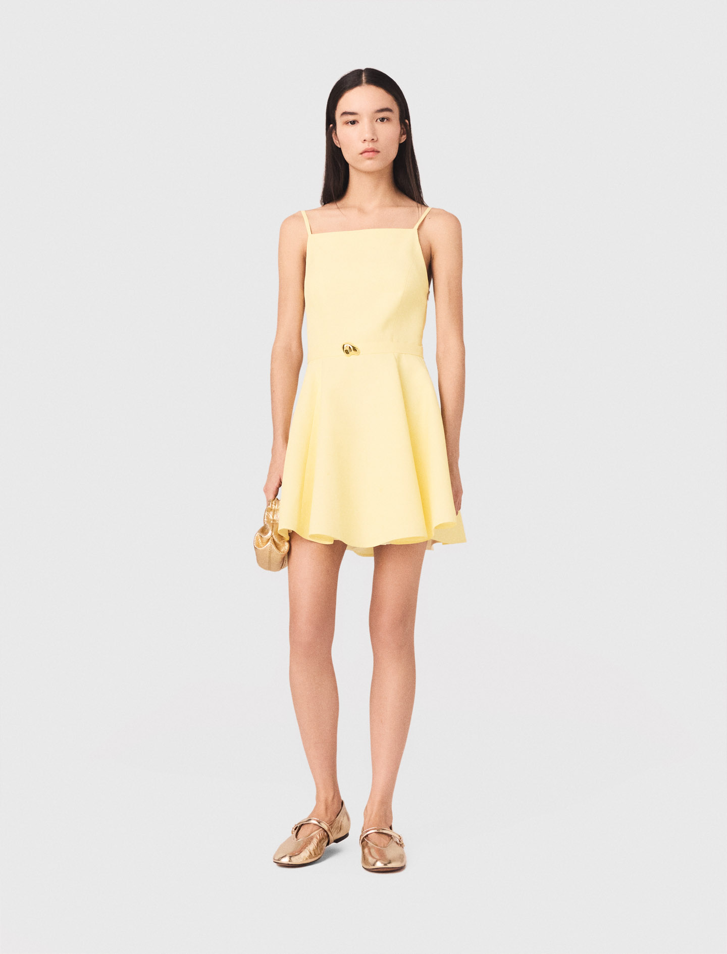 Robe Évasée À Bretelles - Jaune - Taille 40 - Maje