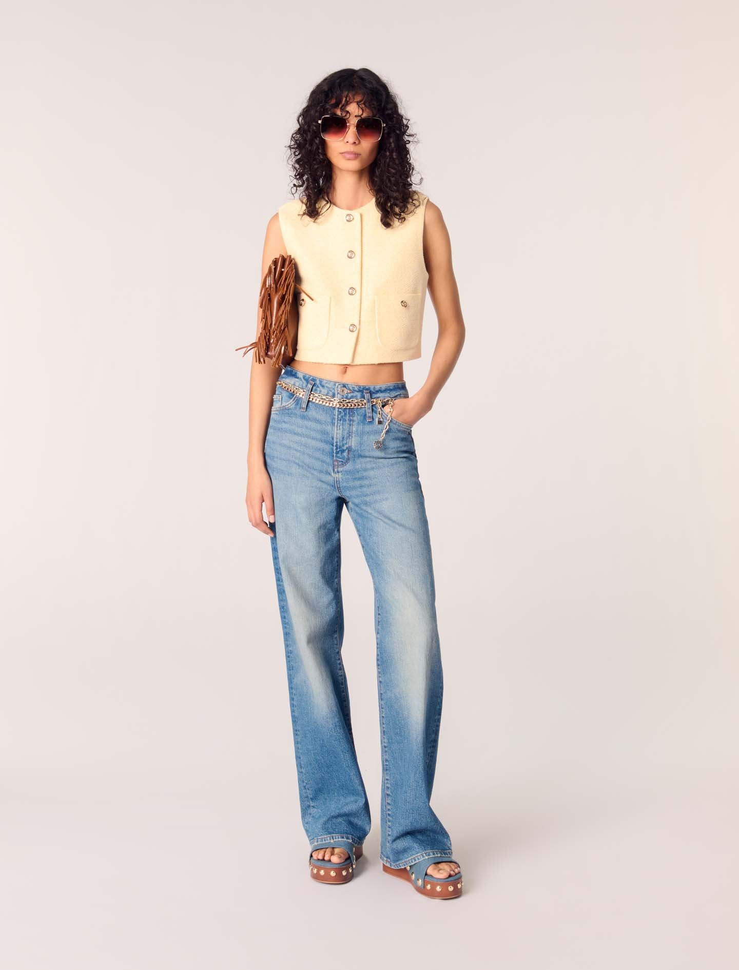 Veston En Tweed - Jaune - Maje - Maje - Modalova
