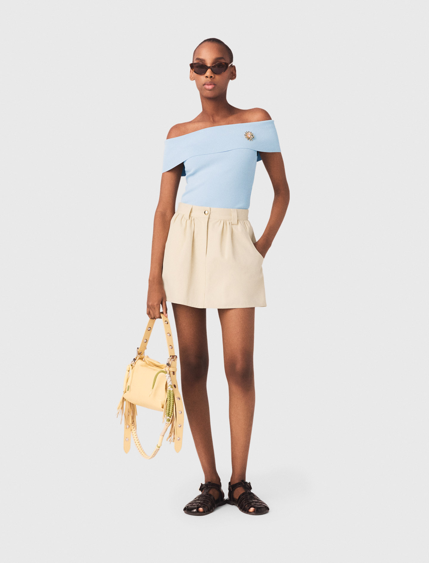 Short Trompe L'Œil En Coton - Blanc - Taille 34 - Maje