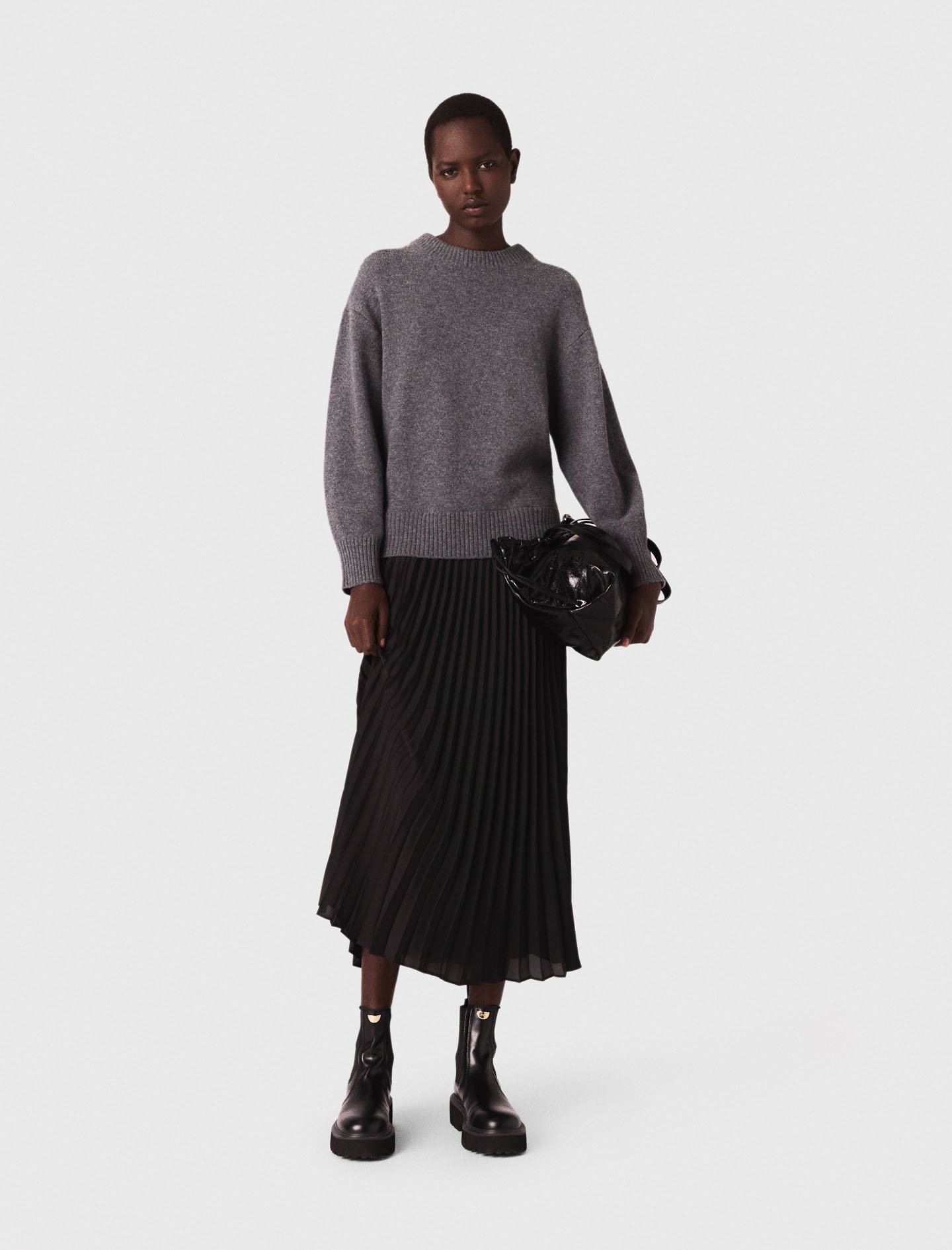 Robe longue bimatiere noir / gris pour femme | Maje