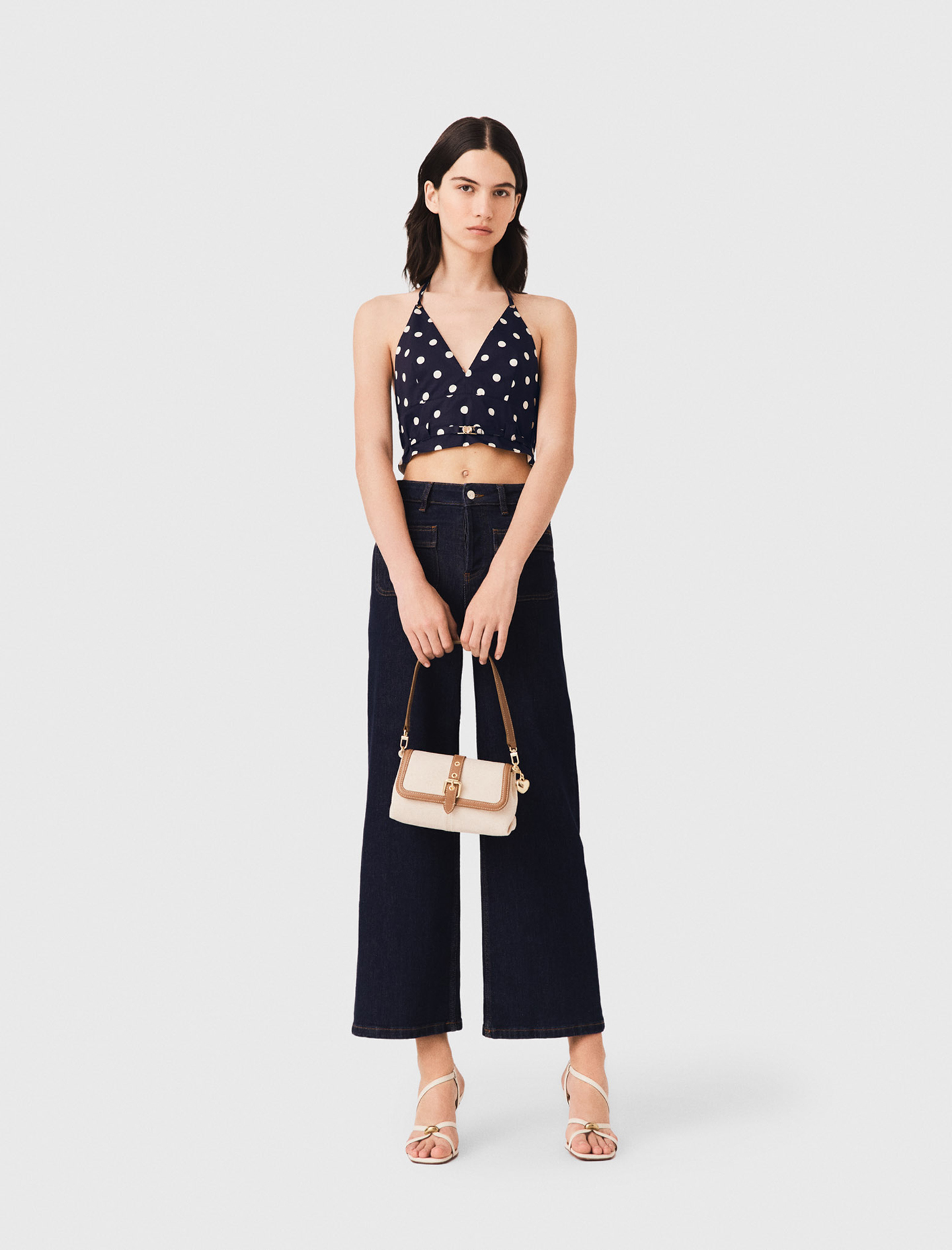 Top Dos Nu En Lin Mélangé - Marine Pois Print - Taille 3 - Maje