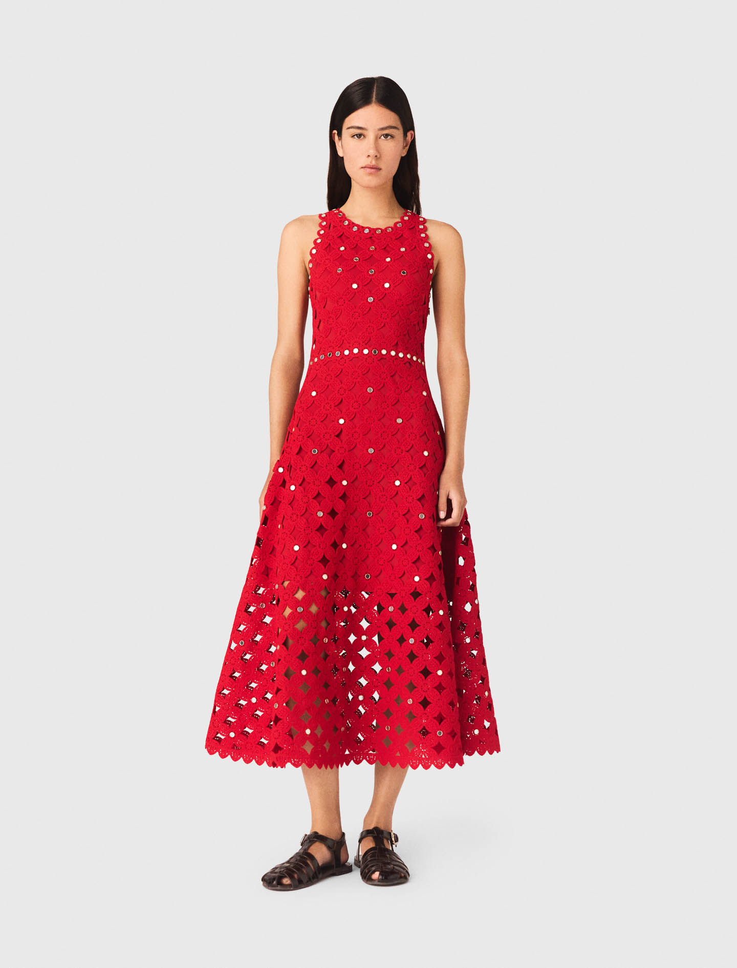 Robe En Crochet Avec Miroirs - Rouge - Taille 34 - Maje