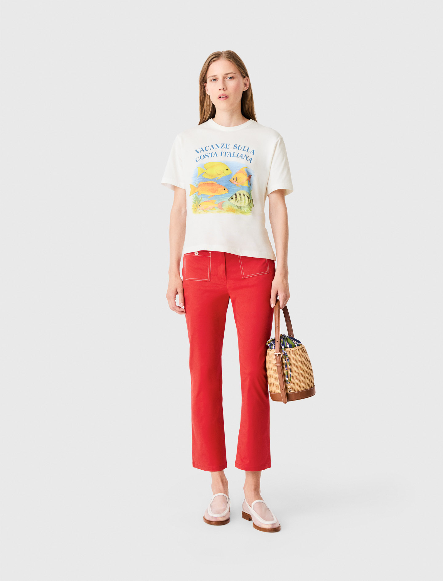 T-shirt Avec Poissons Imprimés - Blanc - Taille 0 - Maje