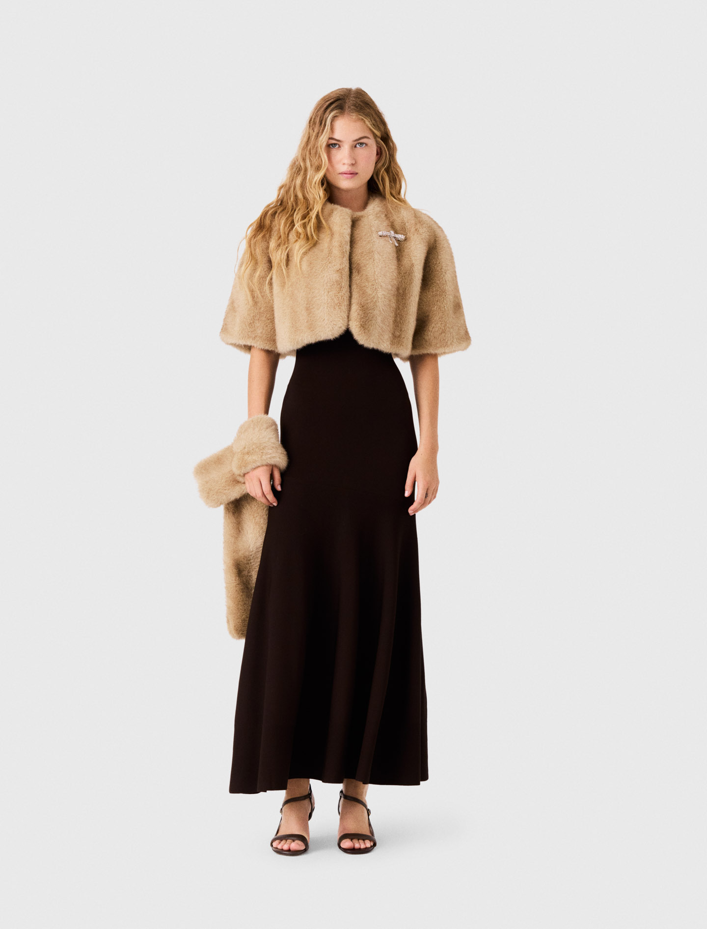 Veste Courte En Fausse Fourrure - Beige - Taille 3 - Maje