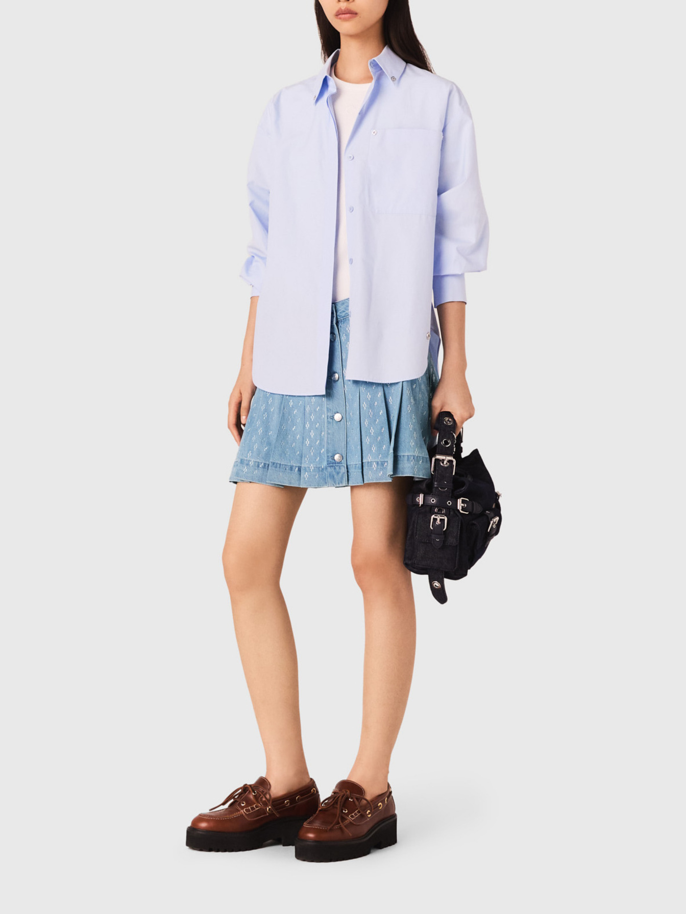 Jupe Plissée Maje Gibraltar - Bleu Marine Taille 36 - Occasion En Parfait état