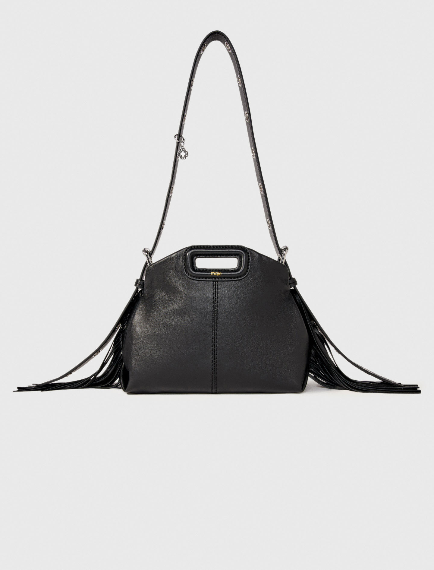 Sac Miss M mini en cuir lisse noir / gris pour femme | Maje