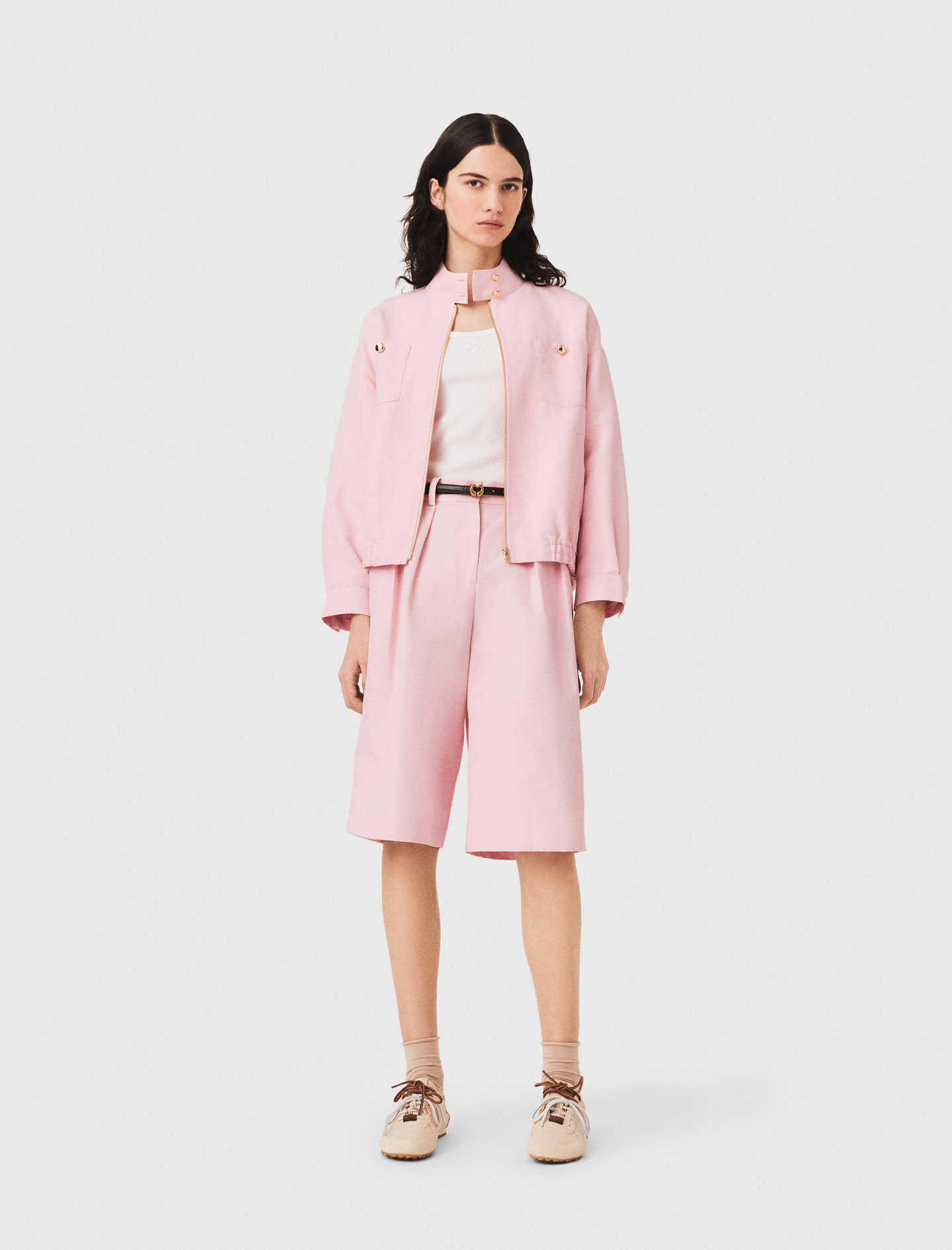 Blouson Bomber En Lin Mélangé - Rose - Taille 40 - Maje