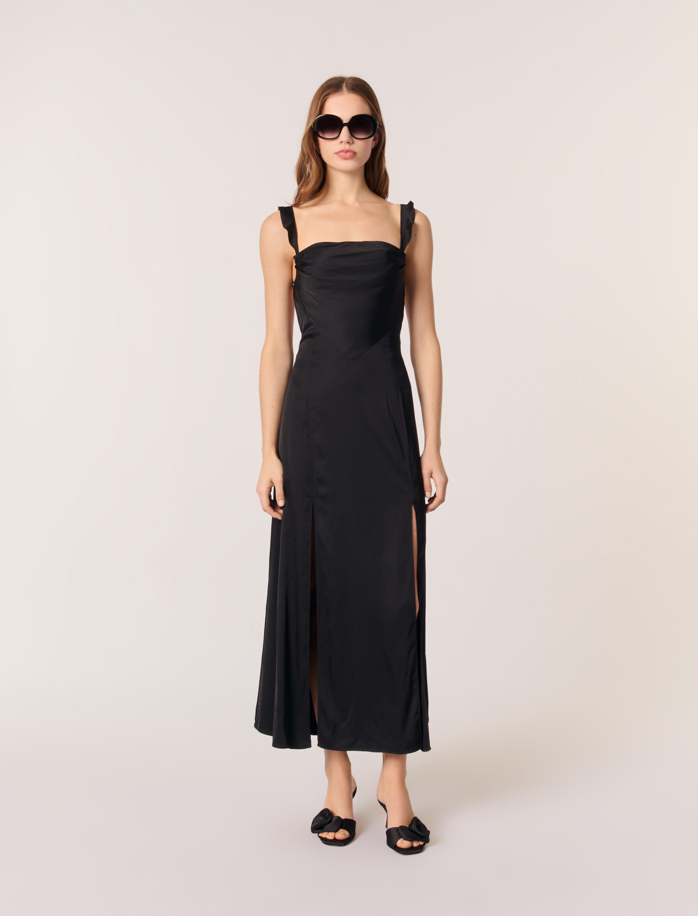 Robe Longue Satinée - Noir - Maje - Maje - Modalova