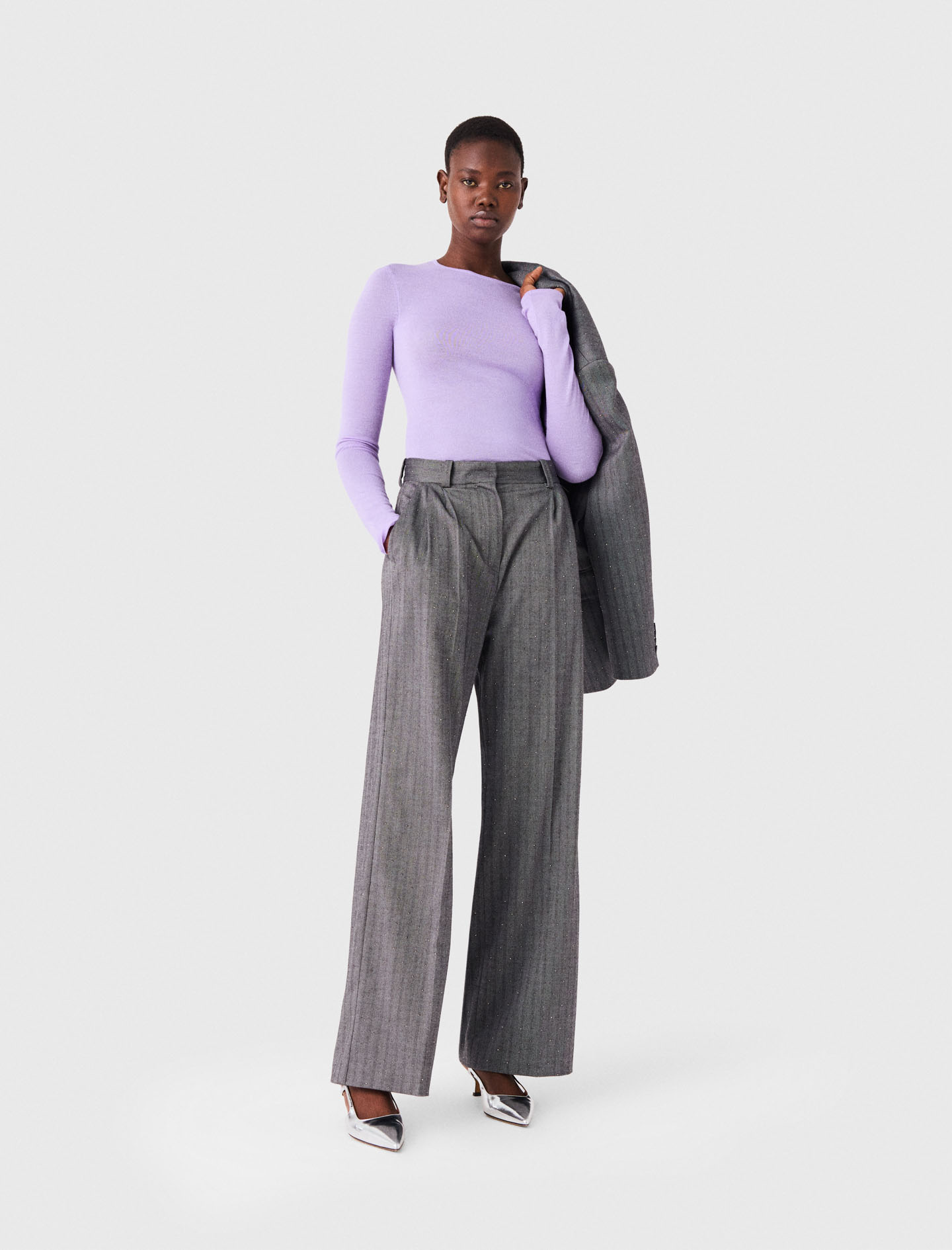 Maje Pantalon De Tailleur Strassé In Gris