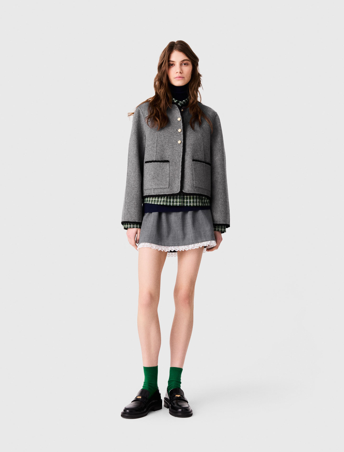 Manteau Court En Double Face - Gris - Taille 38 - Maje