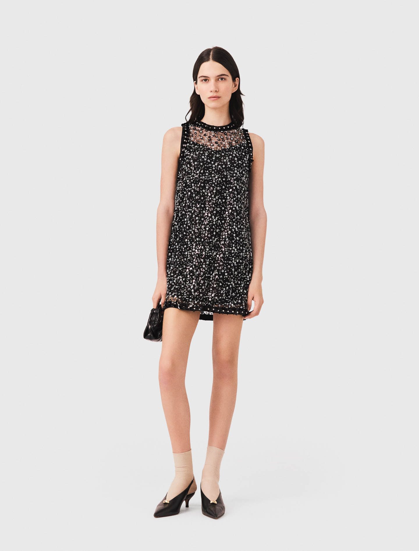Robe Strassée À Motif Floral - Noir - Taille 36 - Maje