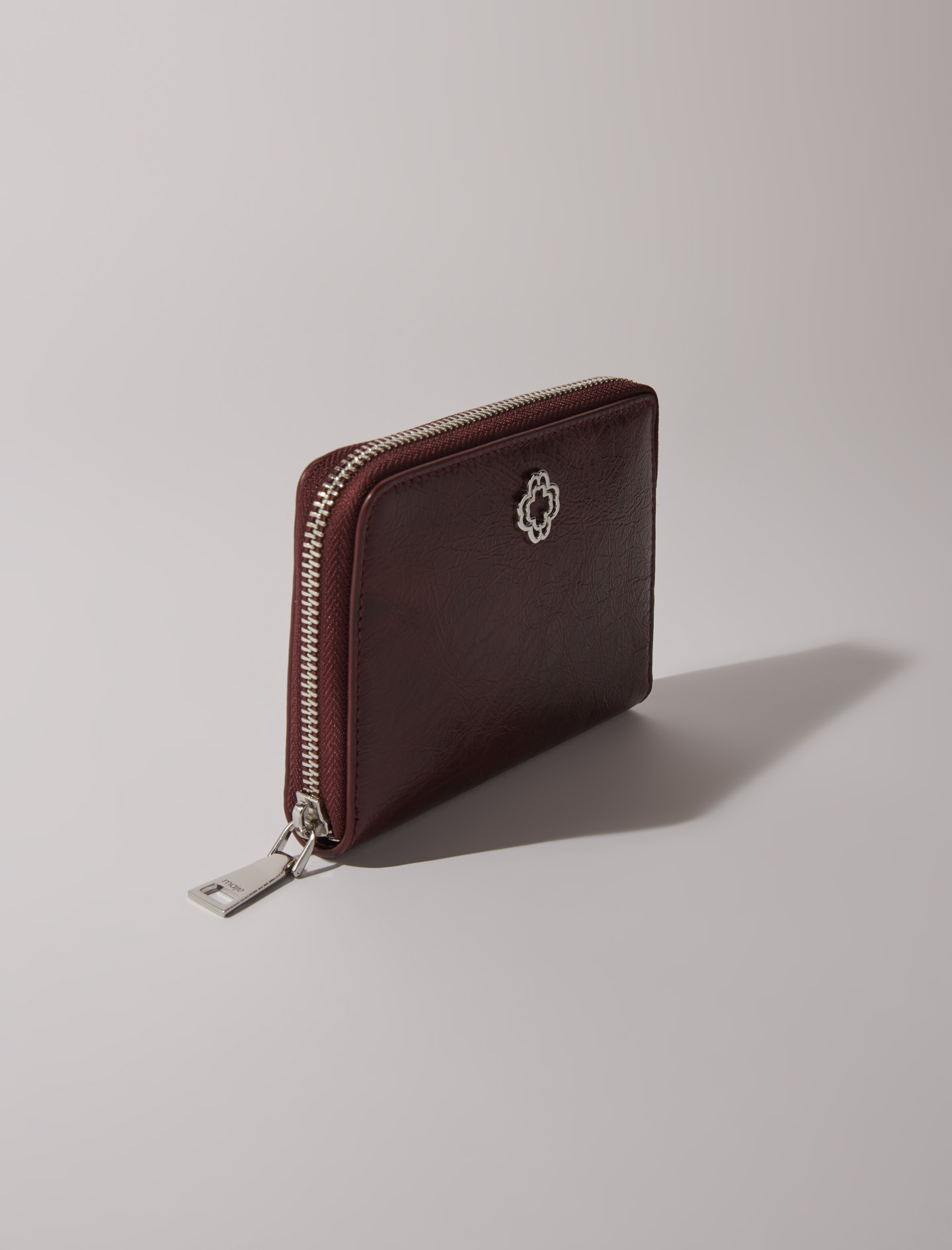 Portefeuille En Cuir Craquelé - Rouge - Maje