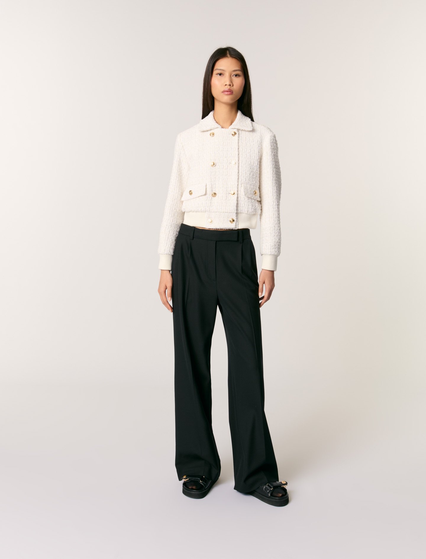 Blouson Court En Tweed - Blanc - Maje - Modalova