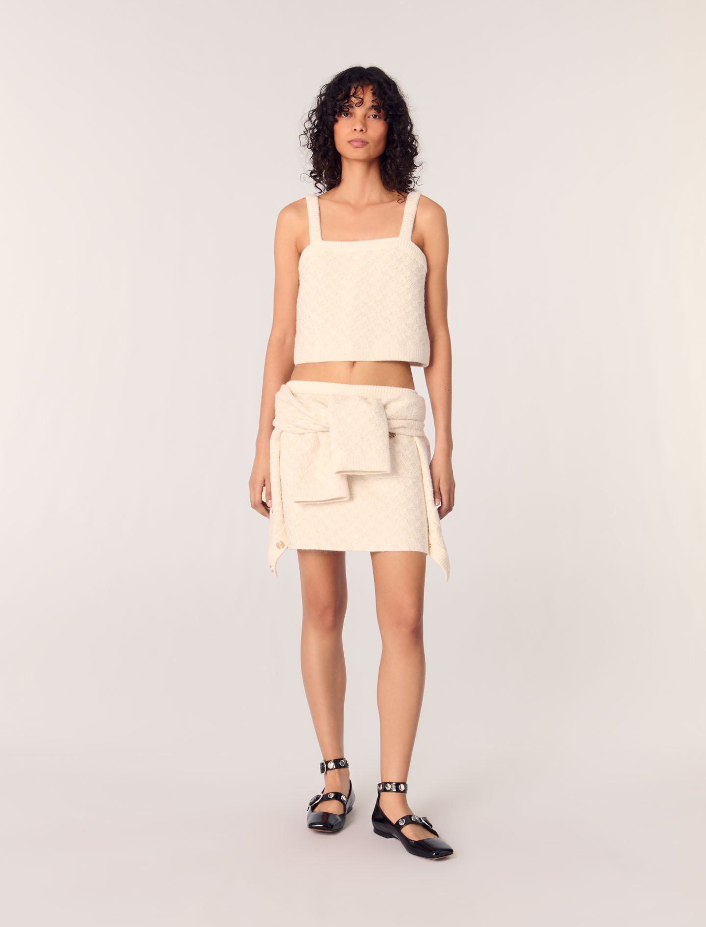 Top Court En Maille Effet Tweed - Blanc - Maje - Modalova