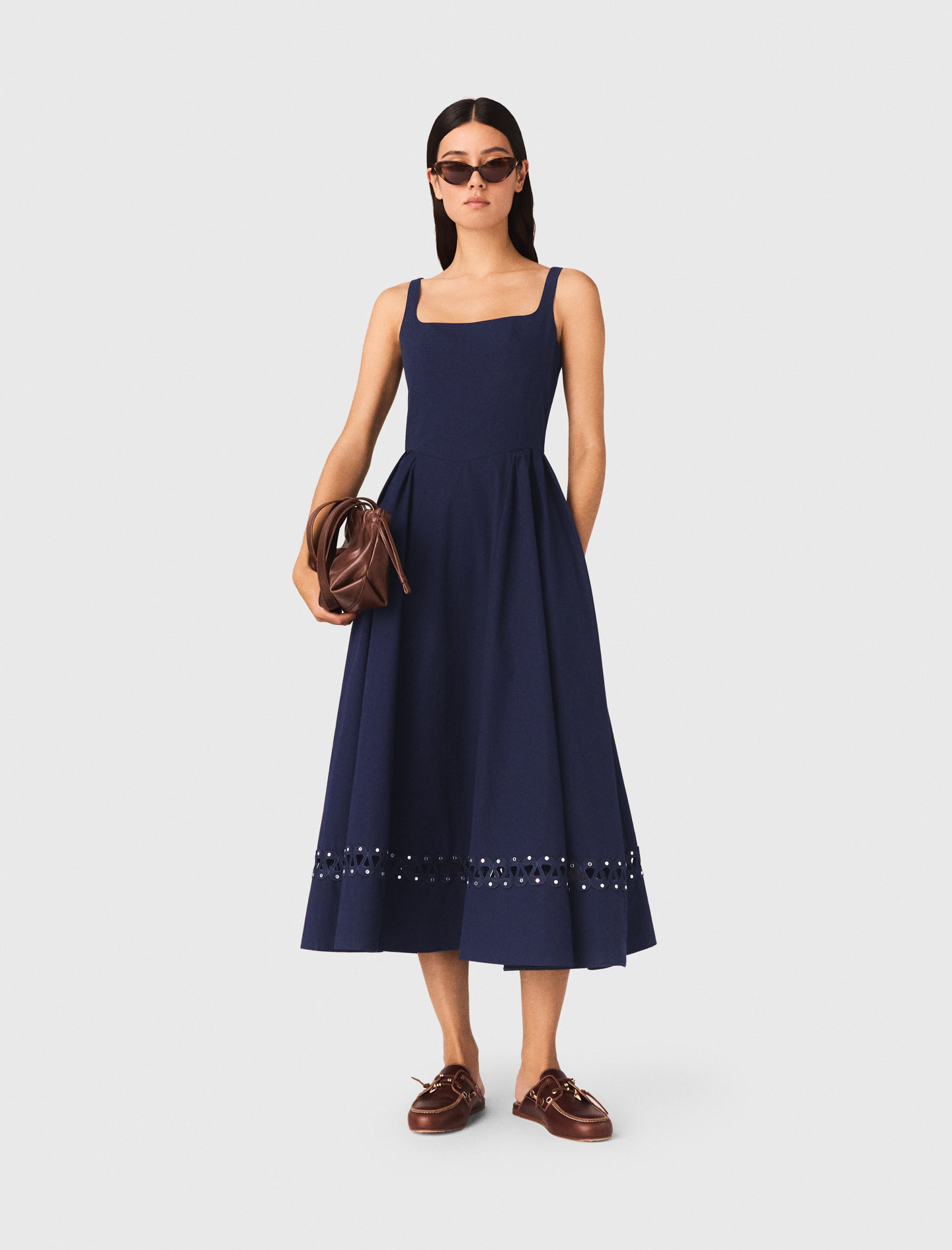Robe Midi Évasée - Bleu Marine - Taille 38 - Maje