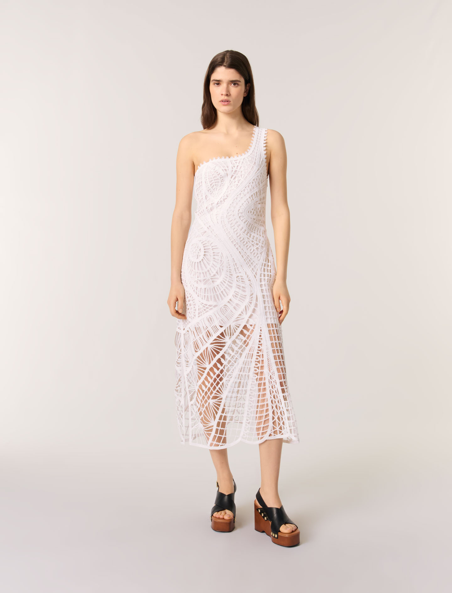 Robe Longue Asymétrique En Crochet - Maje - Modalova