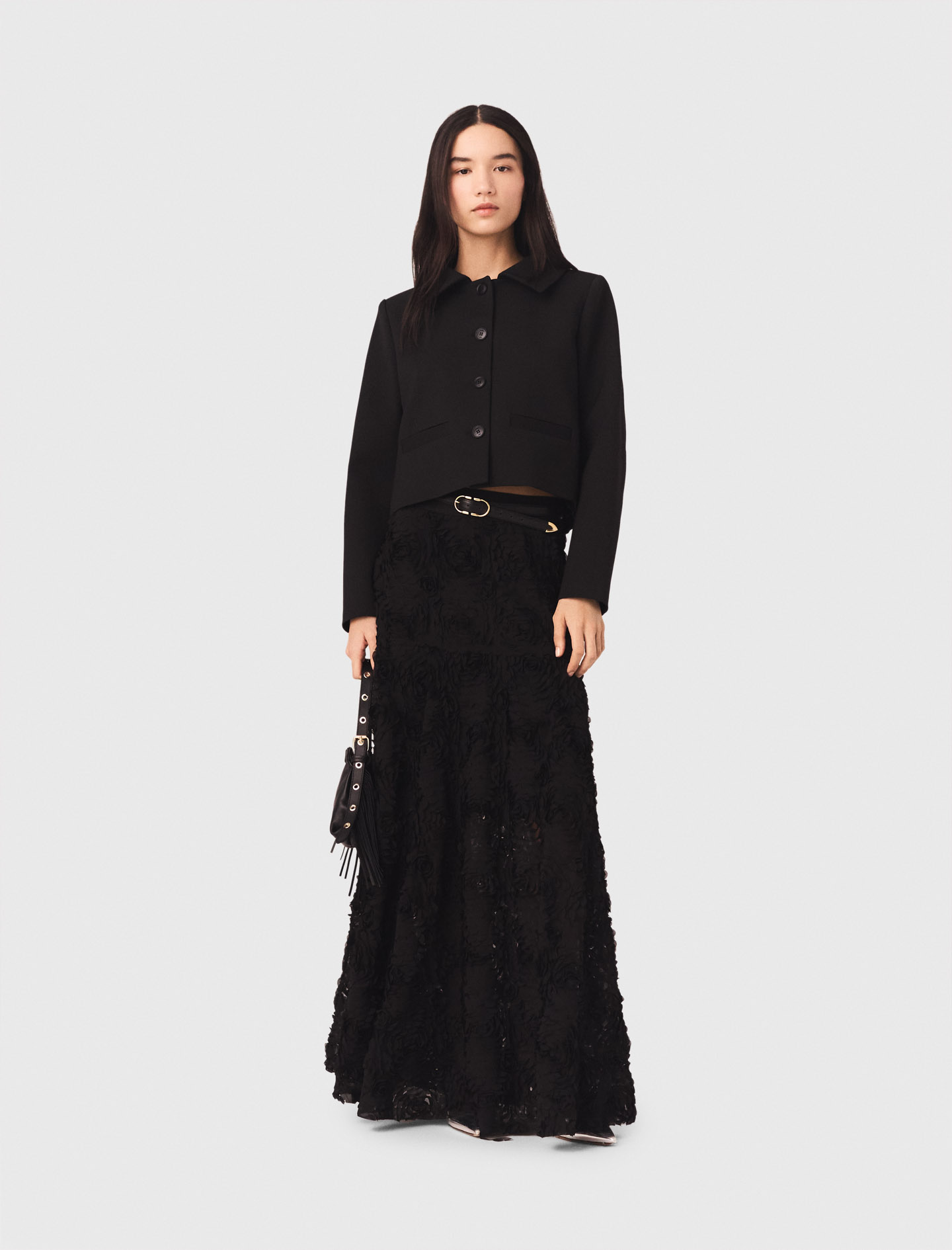 Jupe Longue Brodée - Noir - Taille 36 - Maje