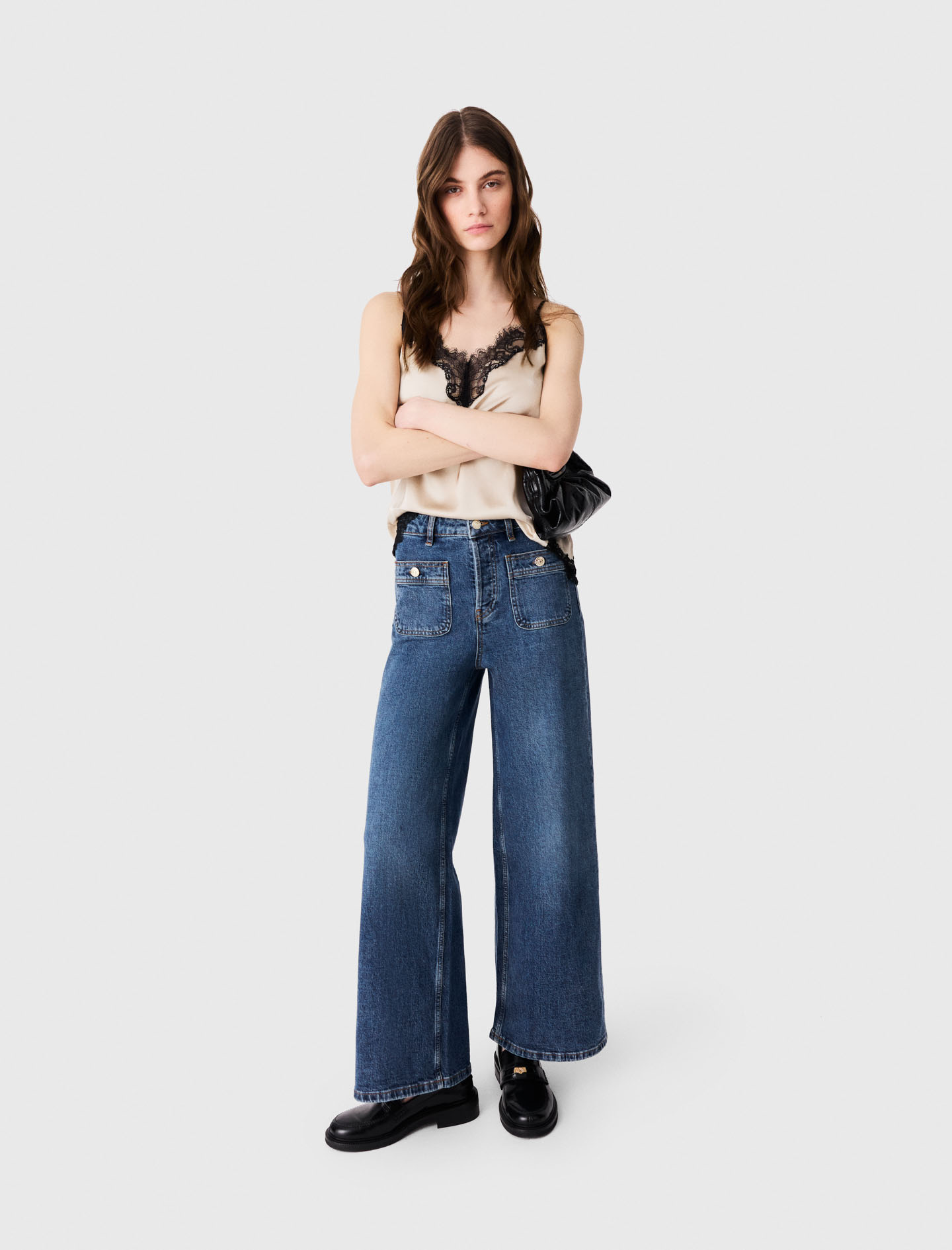 Jean Large Avec Poches Plaquées - Bleu - Taille 40 - Maje