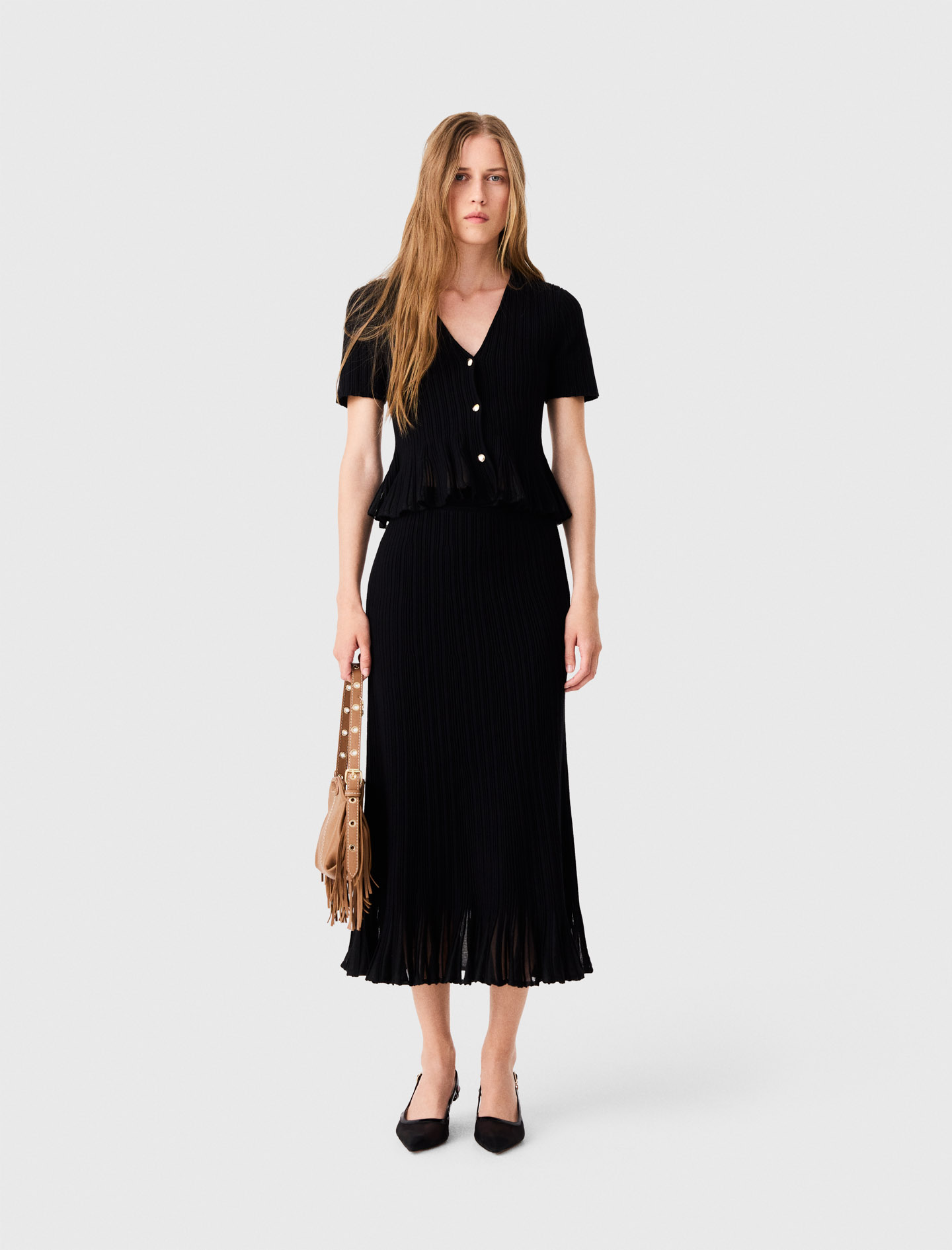 Jupe En Maille À Ourlet Péplum - Noir - Taille 42 - Maje
