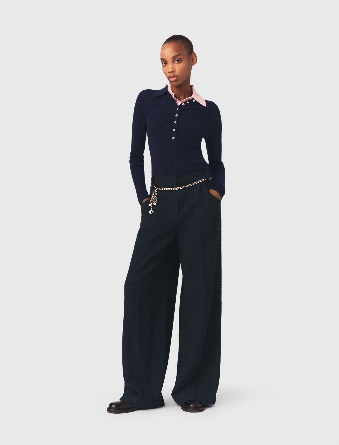 Pantalon En Tweed - Bleu Marine - Taille 36 - Maje