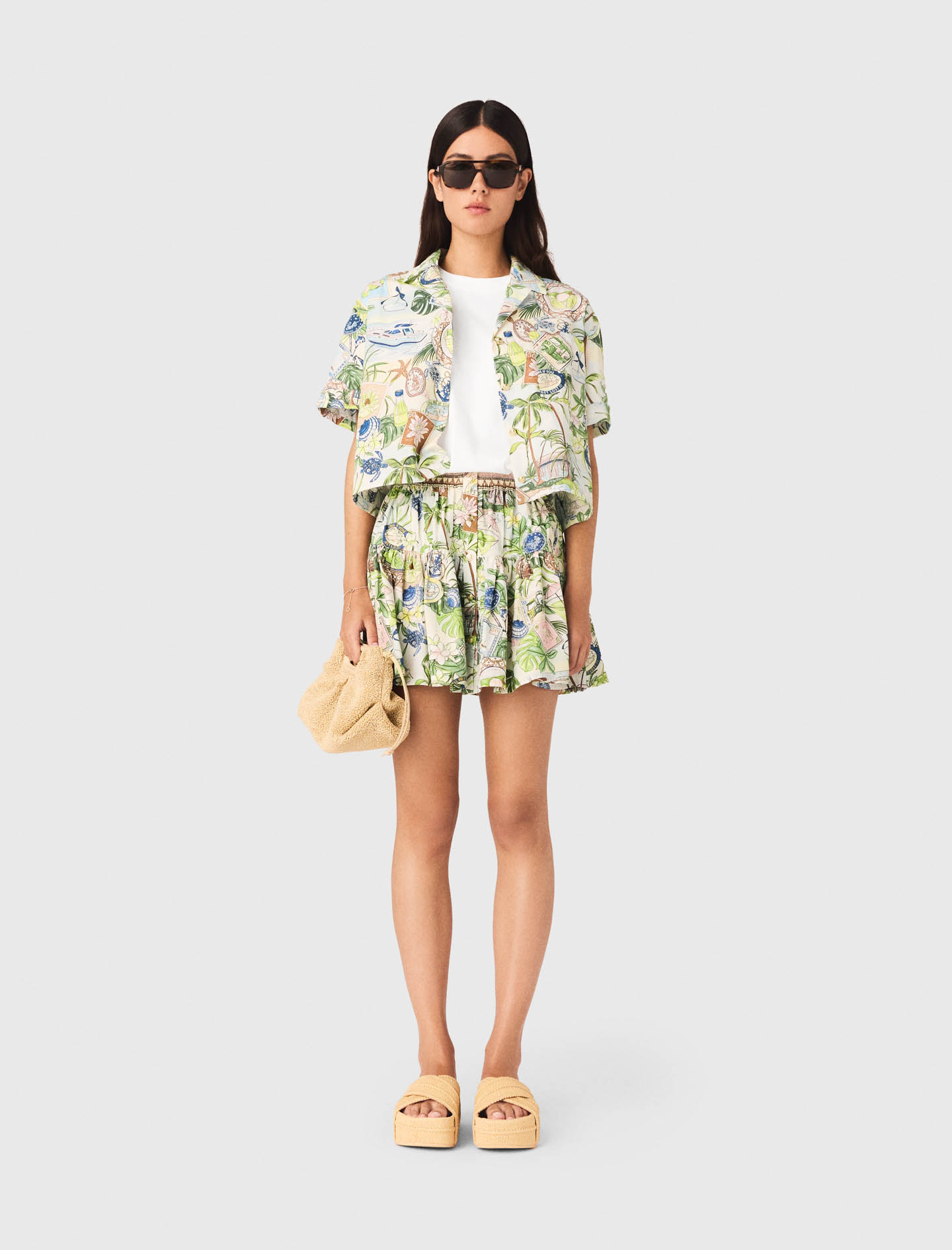 Chemise Courte Imprimée - Carte Postale Print - Taille 2 - Maje
