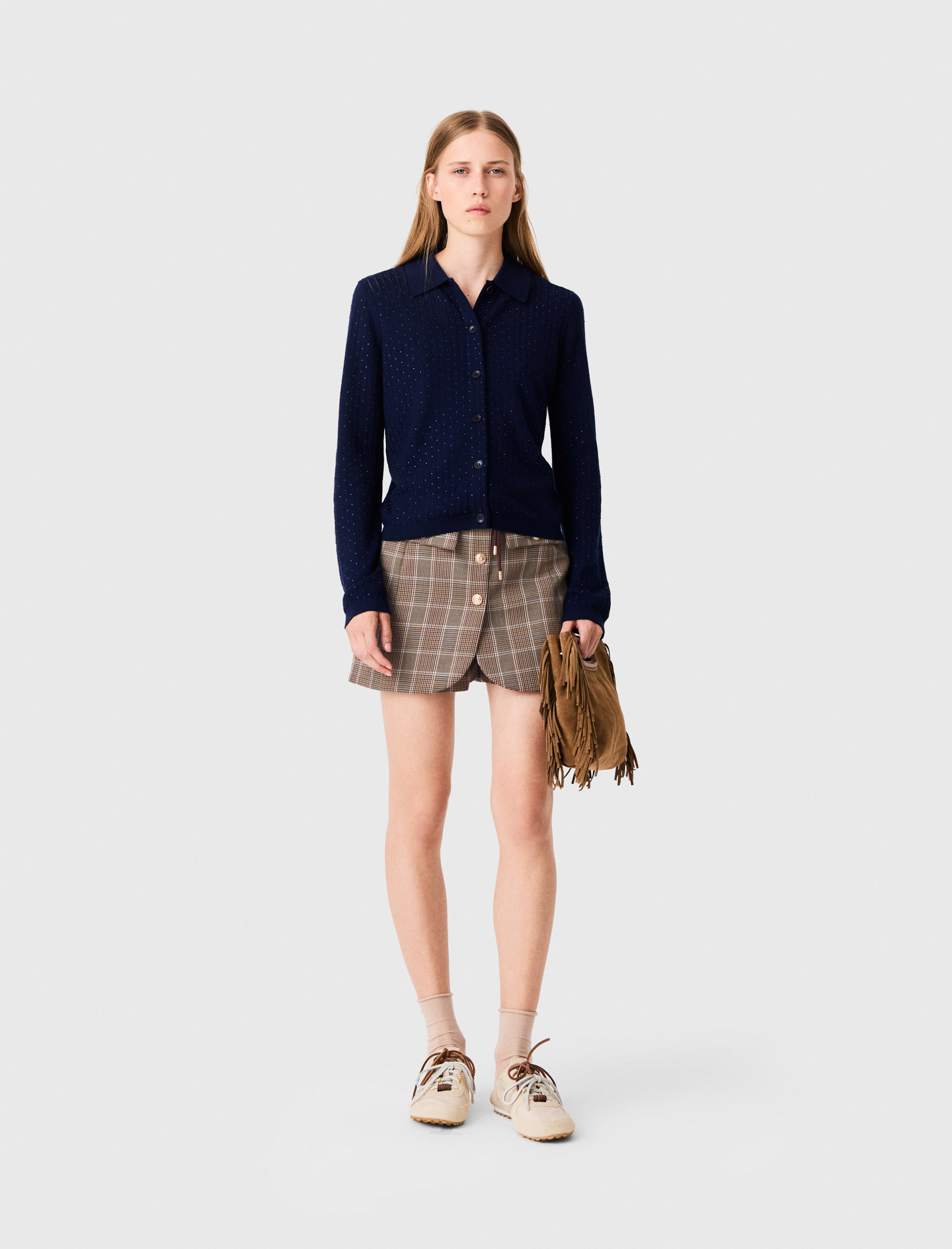 Cardigan À Col Polo Strassé - Bleu Marine - Taille 2 - Maje