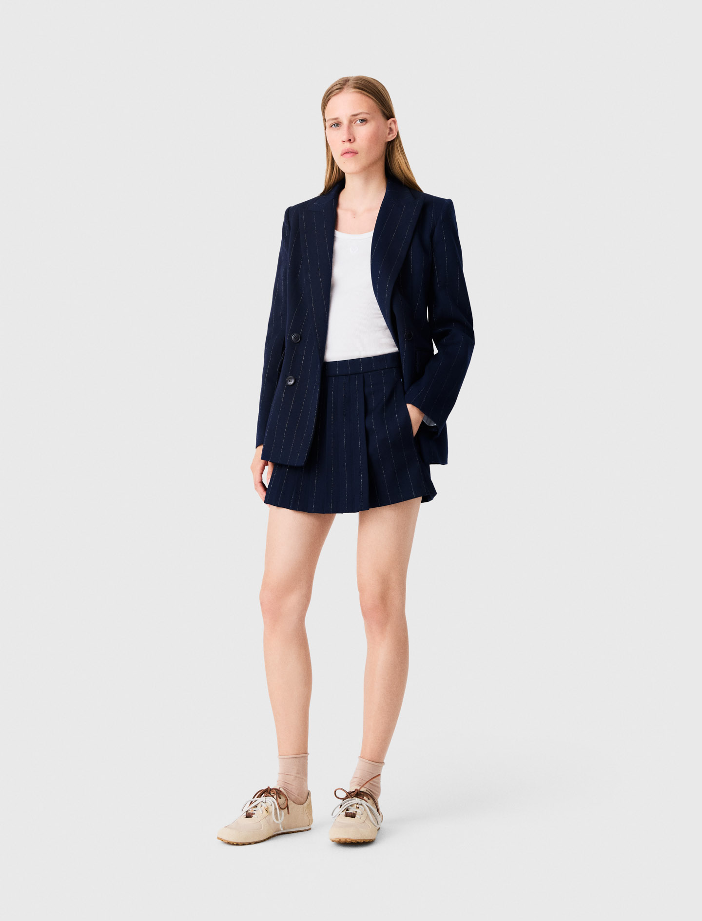 Short Tailleur Avec Lurex - Bleu Marine - Taille 34 - Maje