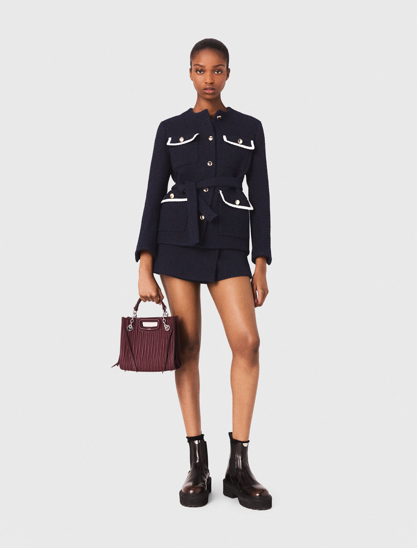 Maje Veste 4 Poches En Tweed In Blue