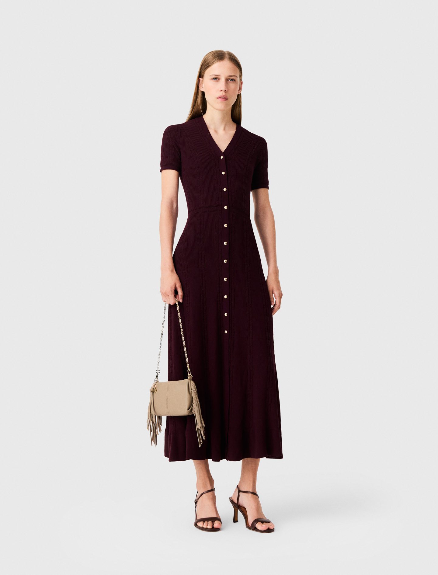Robe Longue En Maille - Rouge - Taille 40 - Maje